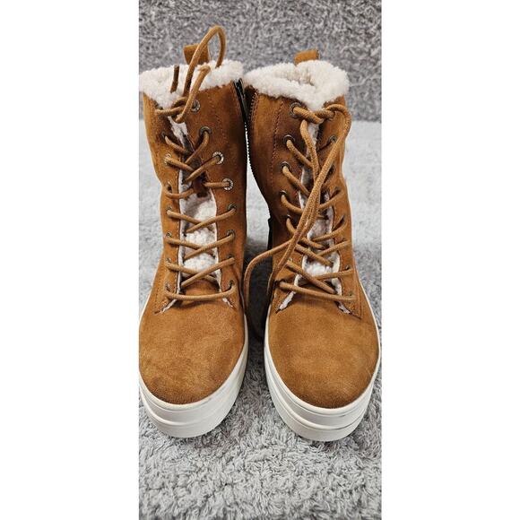 NEW J/SLIDES NYC Torrie Brown Suede Full Lace Up Fleece Lined Ankle Boots Sz 6.5 - Picture 1 of 5
